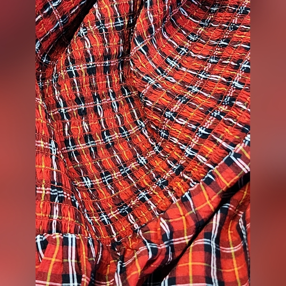 Red Plaid Midi Long Sleeve Dress, Size Xlarge - Picture 8 of 10